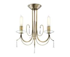 tp24 Amman Plafonnier 3 bras Finition laiton antique avec appliques en verre transparent et cristaux