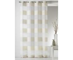 HomeMaison Voilage Etamine Rayures Horizontales-Oeillets Ronds Argent, Polyester, Beige, 1x140x240 cm