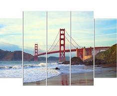 Legendarte PL-133 Tableau Voyage au Golden Gate. Impression Digitale sur Toile, Lienzo, Multicolor, cm. 150x100-5 Panneaux