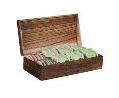 Relaxdays Boîte à thé coffret à thé organiseur bois 8 compartiments couvercle aromes HxlxP: 8,5 x 30,5 x 15,5 cm, marron