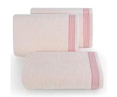 Eurofirany Lot de 3 Serviettes de Toilette en Coton Doux Motif Vagues Rose 70 x 140 cm