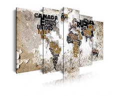 Dekoarte 469 - Tableau moderne sur toile monté sur cadre en bois 5 pièces XXL, style carte du monde originale, 200x100cm