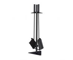Relaxdays 10028776 Ensemble serviteur de cheminÃ©e 4 piÃ¨ces acier accessoire pelle balai support tisonnier, noir, plastique, bois, 60 x 18,5 x 16,5 cm