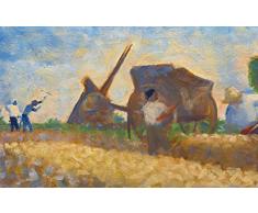 Legendarte PL-072 Tableau des Travailleurs. Impression numÃ©rique sur Toile. Peinture de Georges Seurat, Multicolore, 50 x 80 cm