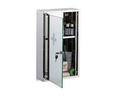 Relaxdays 10024530 Armoire à Pharmacie Acier Inox Porte Miroir Ferme à Clé 2 Niveaux Médicaments Pansements 50x30x11cm, Argenté, inoxydable, HLP 50 x 30 x 11 cm