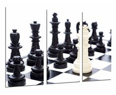 Tableau Moderne Photographique, Impression sur bois, Jeu de plateau déchecs, pièce en noir et blanc, 97 x 62 cm, ref. 26946