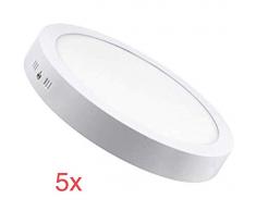Lot 5x Plafonnier LED Rond 18w. Couleur Blanc Froid (6500K). 1600 Lumens. Driver Inclus.