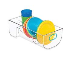 InterDesign IDjr organiseur cuisine pour tasses et bols, boite de rangement plastique Ã 4 compartiments pour placards, transparent/bleu-vert