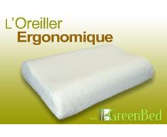Greenbed - Oreiller ergonomique Ã mÃ©moire de forme Grand Confort - Taille : 60x33 cm - Mousse polyurÃ©thane - Blanc