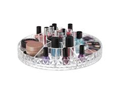 Relaxdays 10029447 Organiseur, cosmétiques, Assiette tournante, 17 casiers, en Plastique, boîte de Maquillage, Transparent, 1 élément
