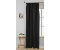Deconovo Rideau Occultant Galon Fronceur FenÃªtre Decoratif Salon Anti Chaleur Isolation Thermique de Porte Cuisine pour Chambre 1 Pcs, Tissu, Noir, 140x245cm