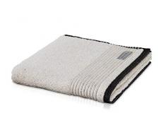 MÃVE Eden Serviette de Douche avec Bordure Passepoilée 80 x 150 cm, Fabriqué en Allemagne, 80 % Coton / 20 % Lin, Nature / Black (Beige)