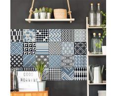 Stickers adhésifs carrelages Scandinaves | Sticker Autocollant Carreaux de Ciment - Mosaïque carrelage mural salle de Bain et Cuisine | Carreaux de Ciment Adhésif Mural - Azulejos 20x20cm - 24 Pièces