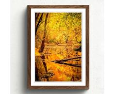 Big Box ArtForêt en Automne avec Un étang Paysage Impression avec Cadre Noir, Multicolore, Format A2, 24,5 x 45,7 cm P, Bois Dense, Noix, 24.5 x 18-inch