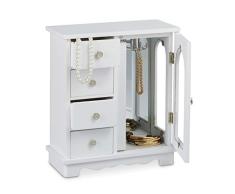 Relaxdays BoÃ®te Ã bijoux HxlxP: 30 x 26 x 11 cm grande armoire Ã bijoux en bois avec 4 mini tiroirs et 1 porte avec un miroir commode Ã©crin cintre Ã bijoux porte-bijoux pour les chaÃ®nes, blanc