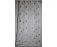 HomeMaison Voilage brodé Motifs Losanges, Polyester, Gris, 260x140 cm
