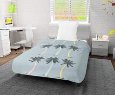 Intemporel Palmier Couette, Polycoton, Bleu, 140 x 200 cm