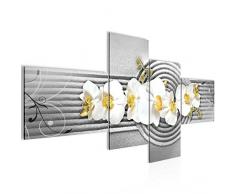 Tableau decoration murale Fleurs dorchidée 200 x 100 cm - XXL Impression sur Toile Salon Appartment 4 Parties - prêt à accrocher - 203441c