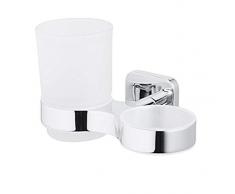 Bisk Forte Gamme Easy Fit Vis ou Colle Double Gobelet et Support en Aluminium, Zinc et Acier Inoxydable, Chrome, 15.5Â x 9Â x 9.5Â cm