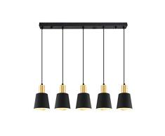 Homemania Lampe Ã suspension Petra Lustre de Plafond Noir Or MÃ©tal 87 x 12 x 120 cm 5 x max 40 W E27