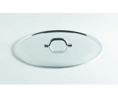 Pentole Agnelli FAMA2934 Couvercle Plat avec poignée, Bord et Pont, Type Lourd en Aluminium BLTF, Argent Poli, 34 cm