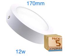 Led Atomant Plafonnier LED circulaire 12 W, blanc froid 6 500 K, 170 mm de diamètre, lot de 5