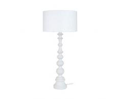 Tosel 63047 Pied Lampe Bois Hêtre tournée, Peinture Poly, Abat-Jour Coton, E27, 40 W, Blanc, 35 x 84 cm