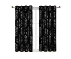 Deconovo Rideaux Occultants Salon Ã Oeillet Decoration Motif Cercle ArgenÃ© Isolation Thermique Anti Chaleur Chambre FenÃªtre 2 Pcs, Noir, 117x138cm