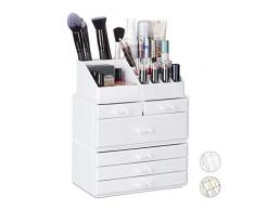 Relaxdays 10024643_49 Organiseur de Cosmétiques 6 Tiroirs 22 Casiers Rangement Make-Up Tour à Maquillage Acrylique Blanc, 29 x 23, 5 x 14 cm