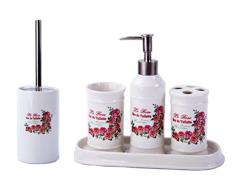 GMMH badset campagnard Vintage Roses Salle de Bain Set daccessoires Distributeur de Savon Brosse WC CÃ©ramique