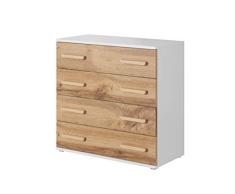 E-com Commode 4 tiroirs Blanc/chÃªne 73 x 76 x 35 cm