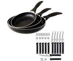 San Ignacio PK1177 Set de poÃªles 16/20/24, induction, noir, et lot 12 couverts (6 forchettes et 6 couteaux),