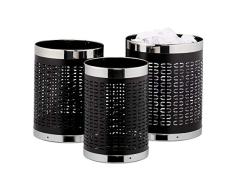 Relaxdays 10031452 Corbeille Papier Bureau, Lot de 3, Poubelle Chambre Ronde, 3 Tailles, métal, 5,4, 6,7 & 8 litres, Noir, Acier, INOX, 1 élément