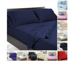 Highliving Drap Plat uni en Percale de Polycoton pour lit Simple, Double, King Size (Double, Bleu Marine)