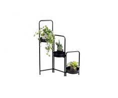 LIFA LIVING Support pour Plantes intérieures 3 étages, Support de Pot de Fleur intérieur Design en métal Noir, Ãtagère pour Plante Repliable de 90 cm de Hauteur