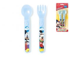Home Mickey Set Fourchette Et CuillÃ¨re 14Â cm par 13.5Â cm, Plastique, Bleu/Multicolore