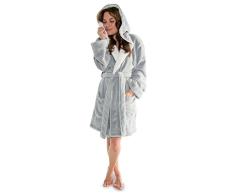 CelinaTex Miami Peignoir De Bain, Capuche, De Deux Couleurs, Court, Poches AppliquÃ©es, Femme, Microfibre, Laine Polaire de Corail XL Gris/Blanc crÃ©me