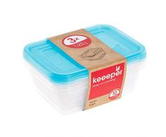 keeeper Lot de 3 boîtes de Conservation rectangulaires Fredo Fresh 1,25 l, PP, Bleu Frais (Transparent) Taille Unique 3