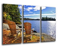 Tableau Moderne Photographique, Impression sur bois, Paysage Lac des Deux-RiviÃ¨res Ontario, Canada, 97 x 62 cm, ref. 26058