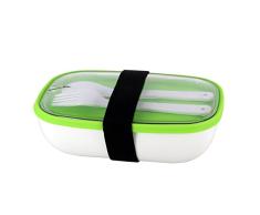 TheKitchenette 5040443 Boîte à Lunch avec Couvert, Plastique, Blanc/Vert, 17,8 x 11,7 x 6 cm