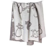 Jowollina Plaid rÃ©versible en Laine Â« Happy Cat Beige Â» 100% Laine 130 x 200 cm