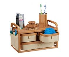 Relaxdays Commode Mini Bambou, 3 Casiers, Petite Ãtagère SDB, Tissu, Organiseur Cosmétiques, Rustique 19x34x23cm, Nature