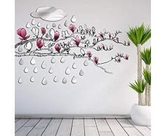 Walplus Amovible Autocollant Autocollant Mural Il Pleut Nuageux Miroir avec Magnolia Décoration Murale Art Salon Maison décoration décoration Restaurant café Hôtel Nurserie décoration