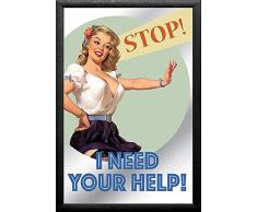 empireposter â Vintage Pin Up â Help â Taille (cm), env. 20 x 30 â Miroir imprimé â Descriptionâ¯: â Mural Miroir imprimé avec Cadre en Plastique Effet Bois Noir -