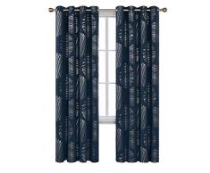 Deconovo Rideaux Occultants Abstract Argente Motif Anti Chaleur Isolation Thermique Chambre FenÃªtre Ã Oeillet pour Salon 2 Pcs, Bleu Marine, 117x229cm
