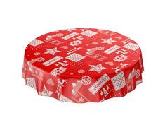 ANRO Nappe en Toile cirée Lavable pour Table de Noël Rouge Rond 100 cm