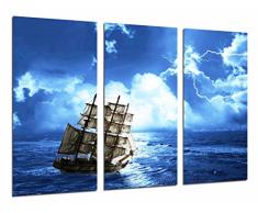 Tableau Moderne Photographique, Impression sur bois, Voilier, tempÃªte dans la mer, 97 x 62 cm, ref. 26670
