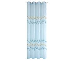 Eurofirany Rideaux Lisses, Motif Zigzag, Transparent, Mat, 8 Åillets Doux, Moderne, Simple, Chambre Ã Coucher, Salon, Bleu, 140 x 250 cm