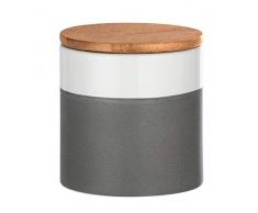 WENKO 54090100 Boîte de Rangement Malta avec Couvercle en Bambou, Capacité : 0,45 L, Céramique, 10 x 10 x 10 cm, Gris/ Blanc