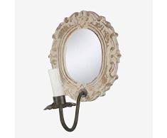Better & Best Applique (lampe murale) avec lustre, avec plaque de miroir ovale, couleur blanc décapé, dimensions 21 x 26 x 22 cm, matériau : bois/verre/métal,